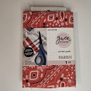 Gwen Studios Red Bandana Fabric, 1/2 Yard, 100% Cotton, NEW